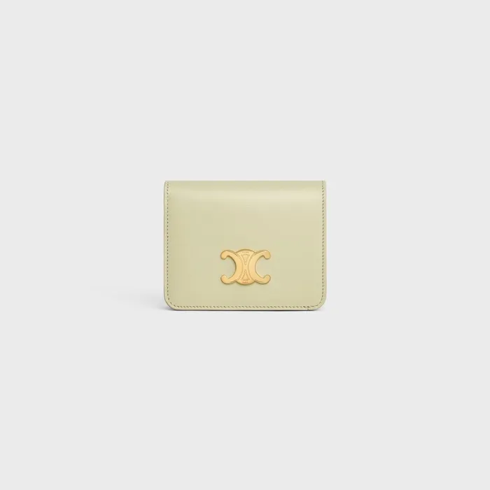 Triomphe Compact Wallet In Shiny Calfskin Almond Green Women CELINE WALLETS