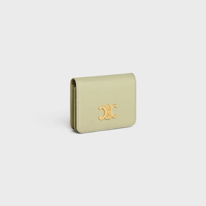 Triomphe Compact Wallet In Shiny Calfskin Almond Green Women CELINE WALLETS Triomphe Compact Wallet In Shiny Calfskin Almond Green Women CELINE WALLETS