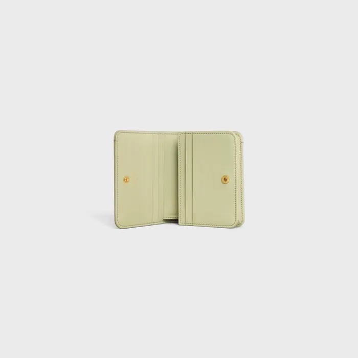 Triomphe Compact Wallet In Shiny Calfskin Almond Green Women CELINE WALLETS Triomphe Compact Wallet In Shiny Calfskin Almond Green Women CELINE WALLETS