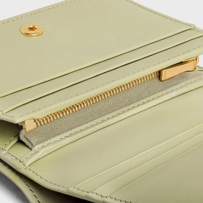 Triomphe Compact Wallet In Shiny Calfskin Almond Green Women CELINE WALLETS Triomphe Compact Wallet In Shiny Calfskin Almond Green Women CELINE WALLETS