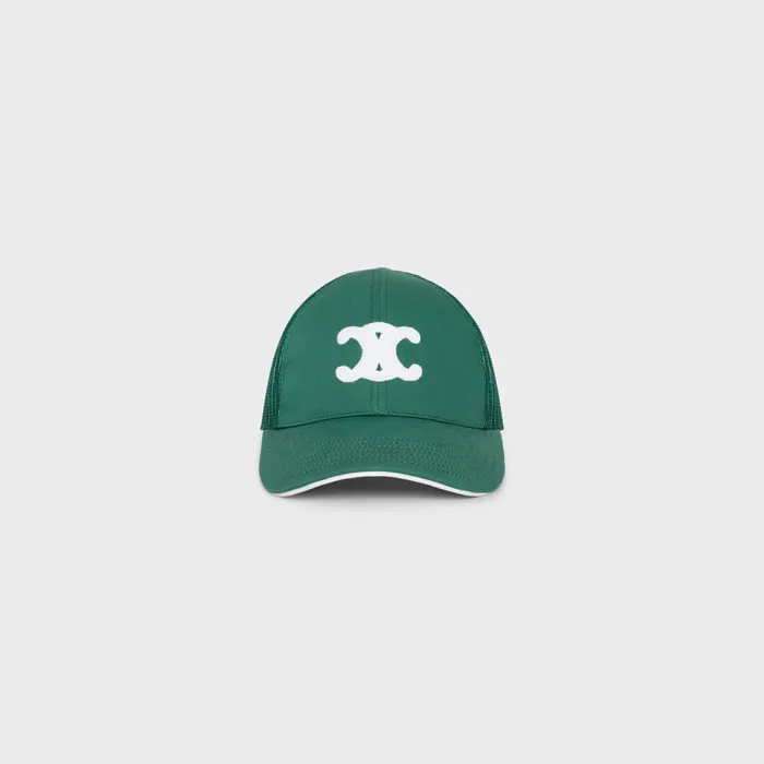 Triomphe Mesh Baseball Cap Dark Green White Women CELINE HATS AND SOFT ACCESSORIES