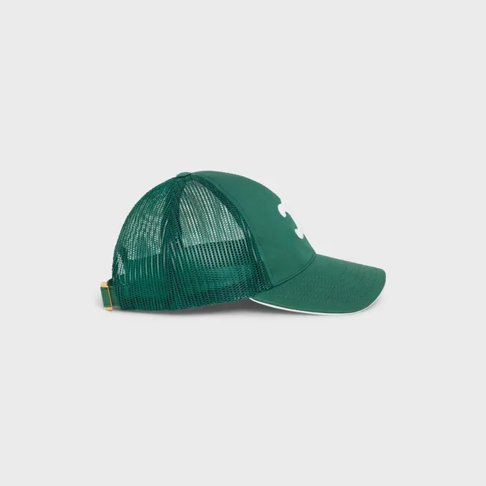 Triomphe Mesh Baseball Cap Dark Green White Women CELINE HATS AND SOFT ACCESSORIES