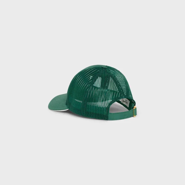 Triomphe Mesh Baseball Cap Dark Green White Women CELINE HATS AND SOFT ACCESSORIES