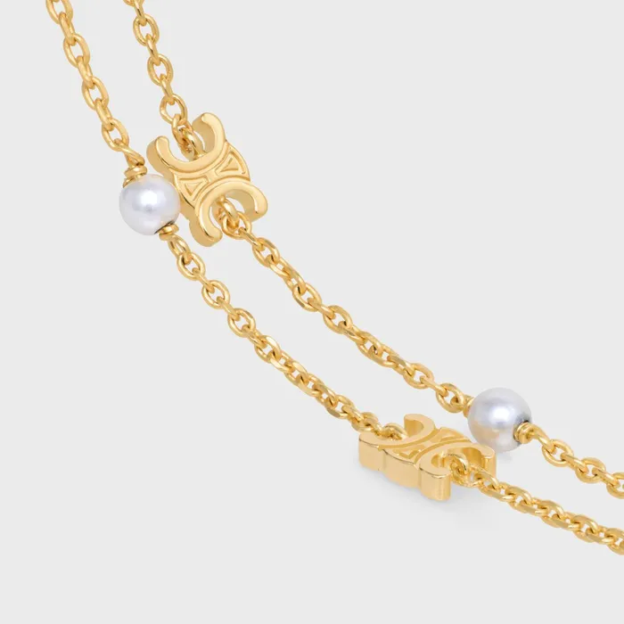 Triomphe Pearl Double Bracelet In Brass With Gold Finish And Resin Pearls Gold Ivory Women CELINE TRIOMPHE