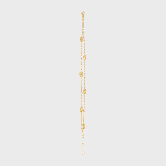 Triomphe Pearl Double Bracelet In Brass With Gold Finish And Resin Pearls Gold Ivory Women CELINE TRIOMPHE