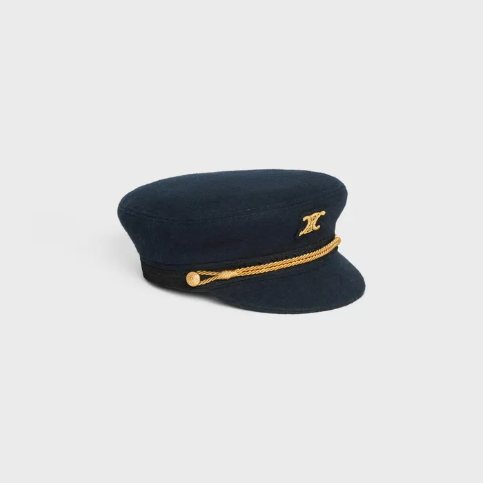 Triomphe Sailor Cap In Wool Cloth Dark Navy Women CELINE HATS AND SOFT ACCESSORIES Triomphe Sailor Cap In Wool Cloth Dark Navy Women CELINE HATS AND SOFT ACCESSORIES
