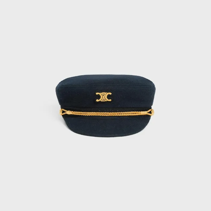 Triomphe Sailor Cap In Wool Cloth Dark Navy Women CELINE HATS AND SOFT ACCESSORIES