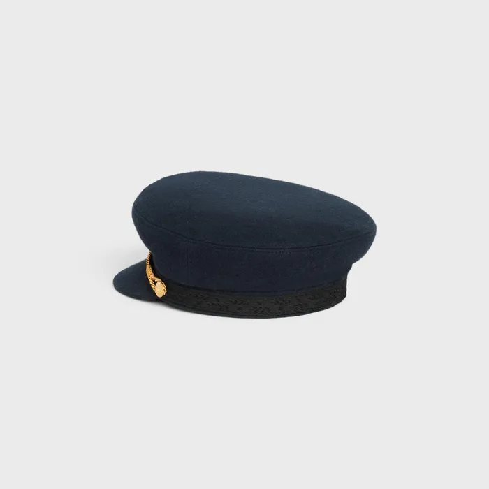 Triomphe Sailor Cap In Wool Cloth Dark Navy Women CELINE HATS AND SOFT ACCESSORIES