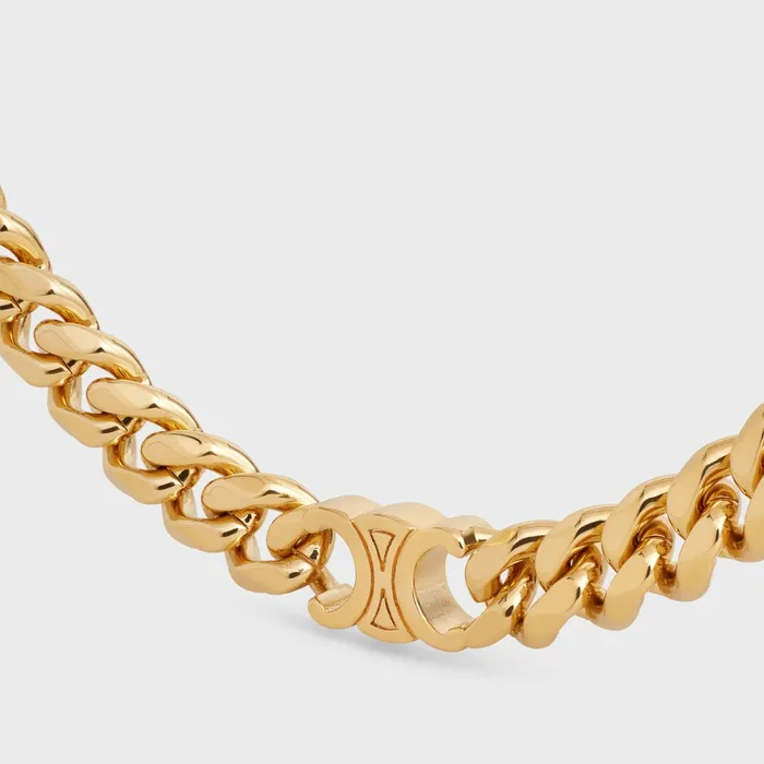 Triomphe Small Gourmette Necklace In Brass With Gold Finish Gold Women CELINE TRIOMPHE Triomphe Small Gourmette Necklace In Brass With Gold Finish Gold Women CELINE TRIOMPHE