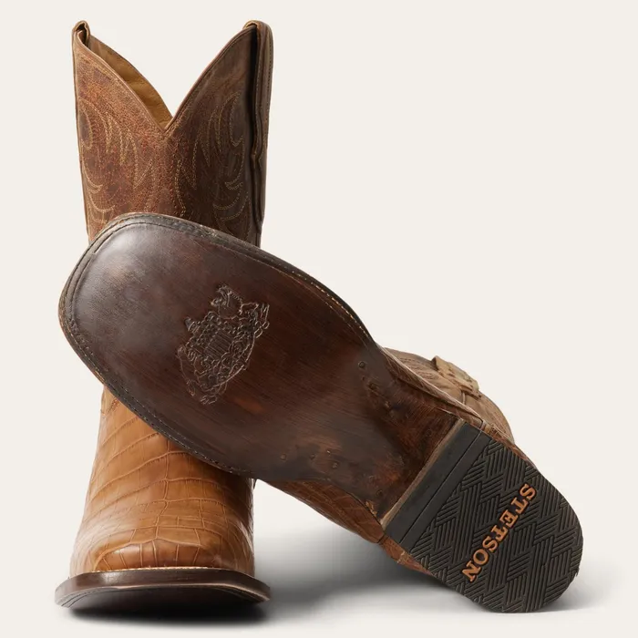Western Men Stetson Aces Alligator Boots Brown
