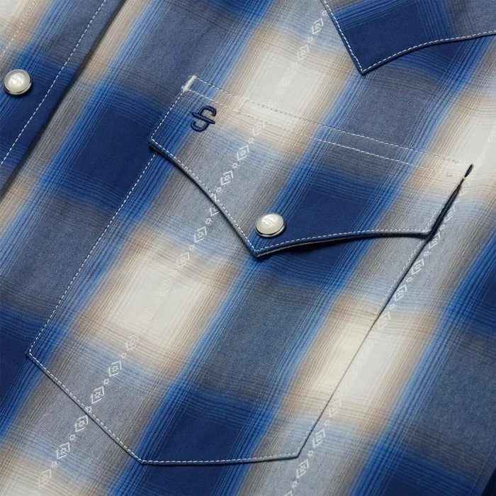 Western Shirts Men Stetson Blue Ombre Plaid Western Shirt Blue