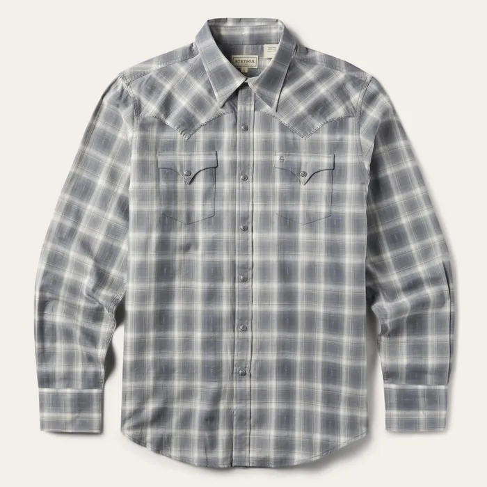 Western Shirts Men Stetson Dobby Twill Plaid Shirt Brown