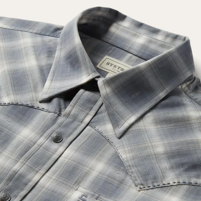 Western Shirts Men Stetson Dobby Twill Plaid Shirt Brown