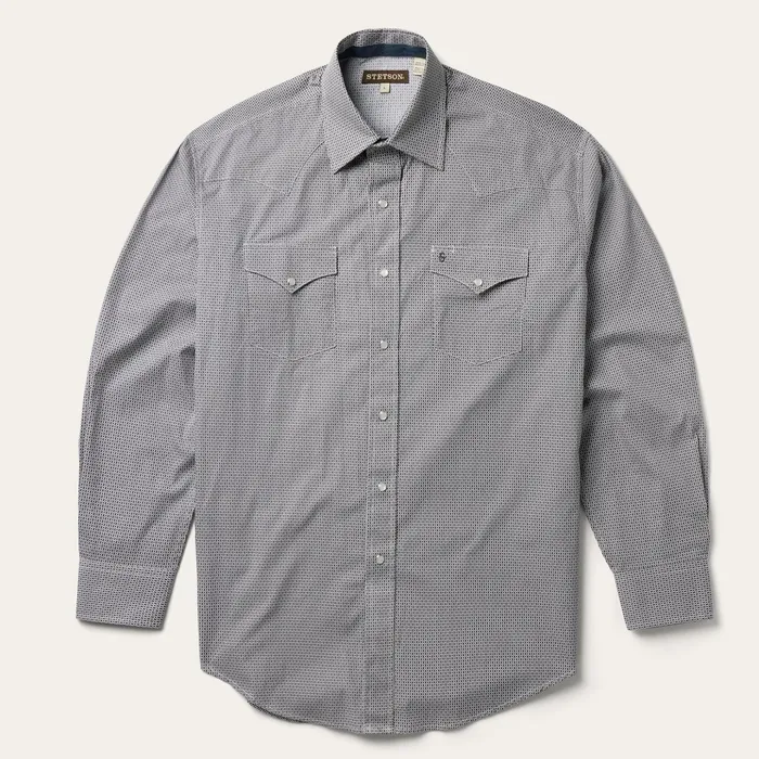 Western Shirts Men Stetson Grey Geo Print Western Shirt Grey