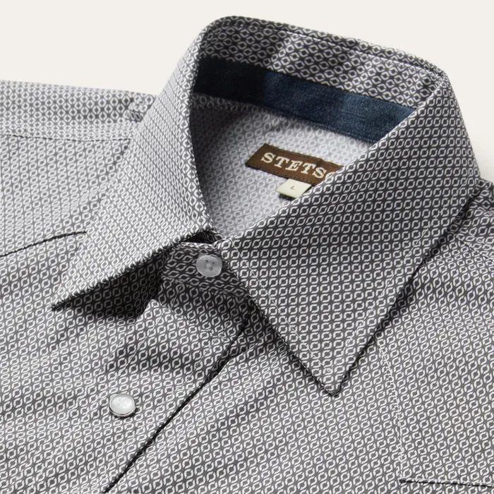 Western Shirts Men Stetson Grey Geo Print Western Shirt Grey