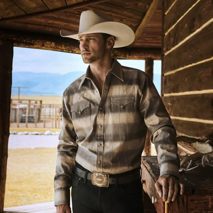Western Shirts Men Stetson Serape Dobby Twill Western Shirt Brown