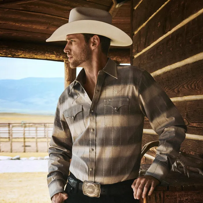 Western Shirts Men Stetson Serape Dobby Twill Western Shirt Brown