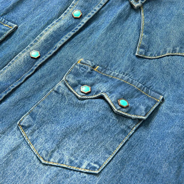 Western Shirts Men Stetson Turquoise Snap Western Denim Shirt Blue