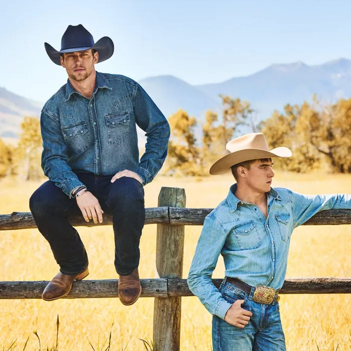 Western Shirts Men Stetson Turquoise Snap Western Denim Shirt Blue
