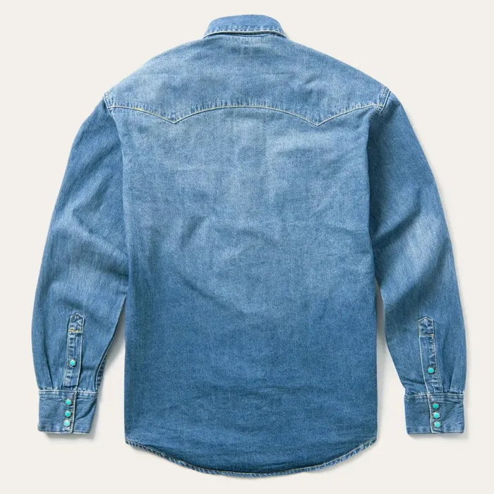 Western Shirts Men Stetson Turquoise Snap Western Denim Shirt Blue