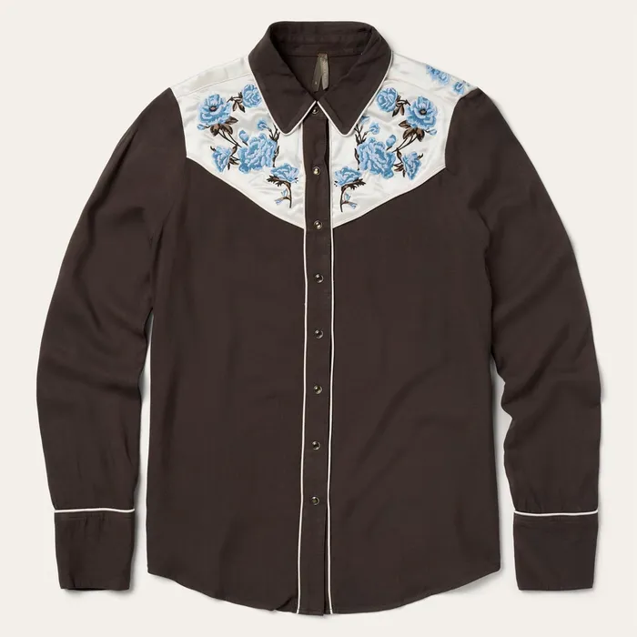 Western Shirts Women Stetson Embroidered Rayon Western Shirt Brown