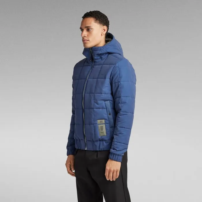 Winter Coats Men GStar RAW Meefic Squared Quilted Hooded Jacket Reflective Sea Blue