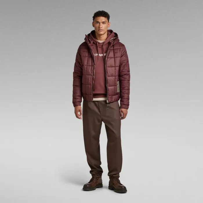 Winter Coats Men GStar RAW Meefic Squared Quilted Hooded Jacket Vineyard Wine