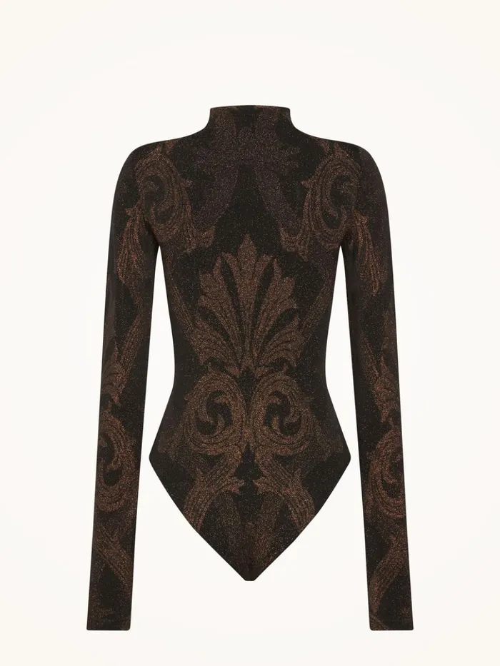 Wolford Metallic Jacquard Body Blackcopper Women Longsleeve Bodies