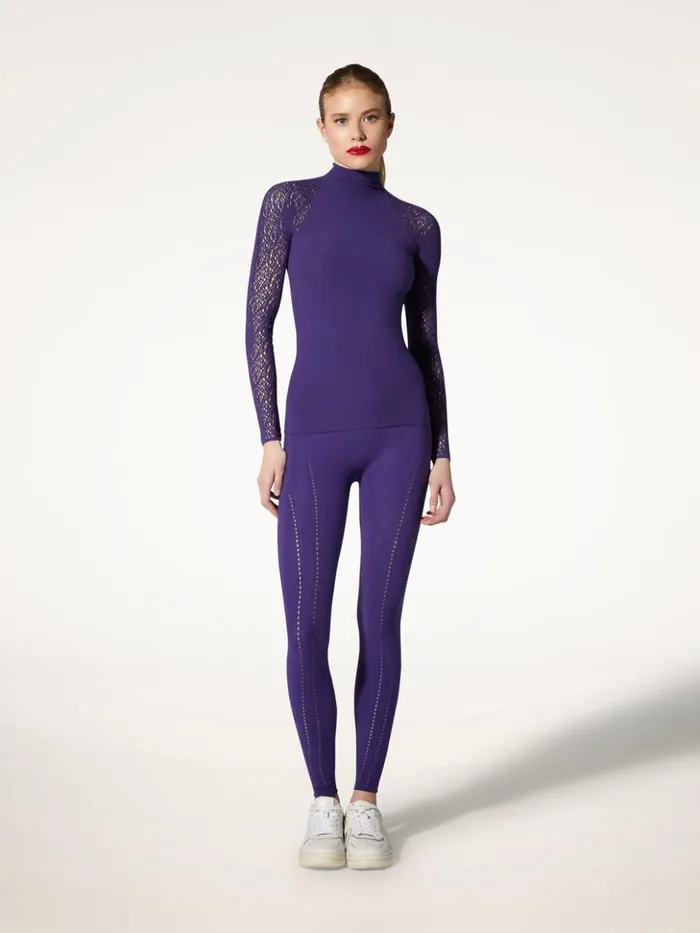Wolford W Net Top Long Sleeves Purple Space Women Tops and Bodysuits