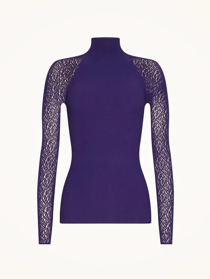 Wolford W Net Top Long Sleeves Purple Space Women Tops and Bodysuits