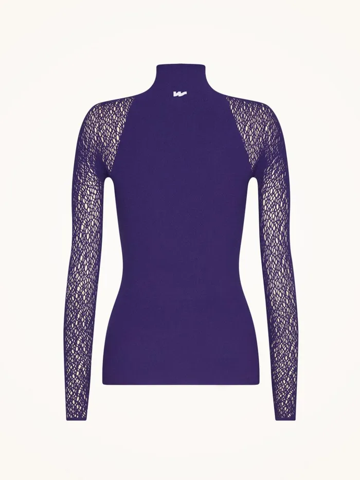 Wolford W Net Top Long Sleeves Purple Space Women Tops and Bodysuits