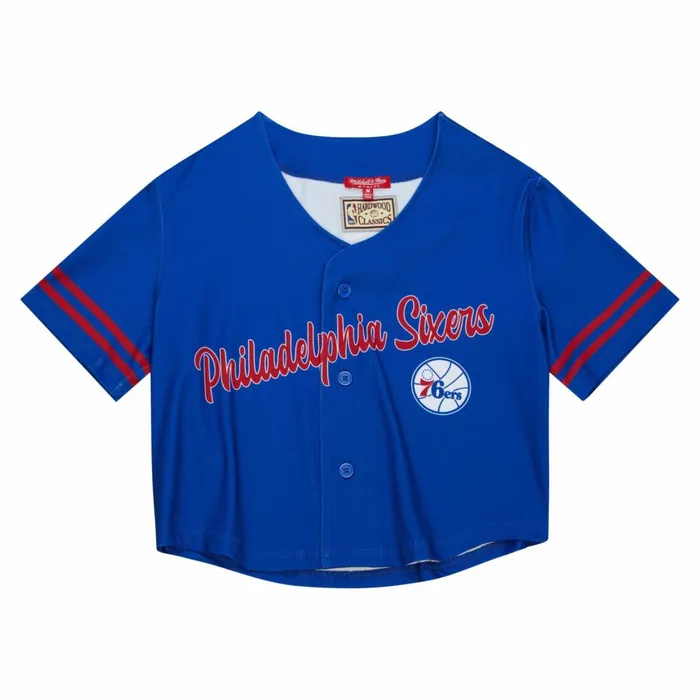 Women039s TShirts and Tops Mitchell and Ness Women039s SS Button Crop Philadelphia 76ers Women039s TShirts and Tops Mitchell and Ness Women039s SS Button Crop Philadelphia 76ers