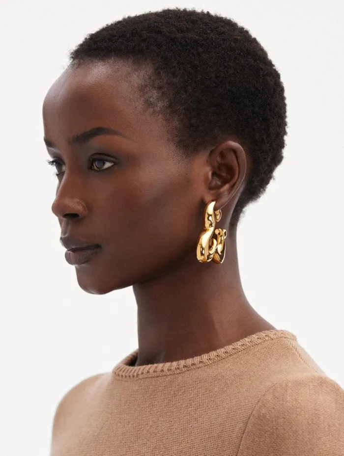 Women Abstract Flower Hoop Earrings Gold Oscar De La Renta Earrings Women Abstract Flower Hoop Earrings Gold Oscar De La Renta Earrings