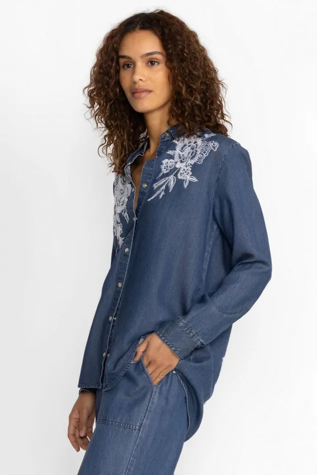 Women ALICENT DENIM BUTTON DOWN SHIRT Denim Blue Johnny Was Tops Women ALICENT DENIM BUTTON DOWN SHIRT Denim Blue Johnny Was Tops