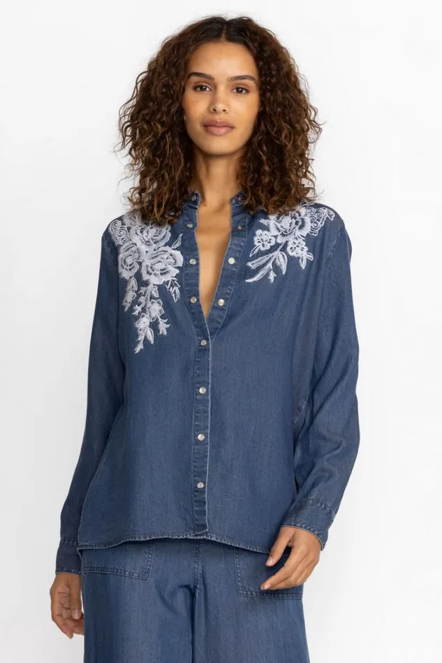 Women ALICENT DENIM BUTTON DOWN SHIRT Denim Blue Johnny Was Tops Women ALICENT DENIM BUTTON DOWN SHIRT Denim Blue Johnny Was Tops