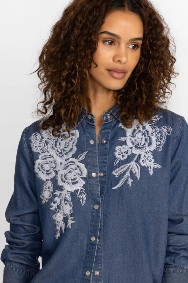 Women ALICENT DENIM BUTTON DOWN SHIRT Denim Blue Johnny Was Tops Women ALICENT DENIM BUTTON DOWN SHIRT Denim Blue Johnny Was Tops