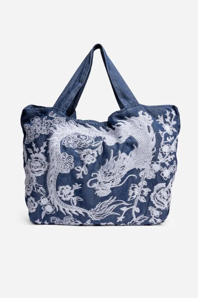 Women ALICENT DENIM TOTE BAG Denim Blue Johnny Was Handbags Women ALICENT DENIM TOTE BAG Denim Blue Johnny Was Handbags