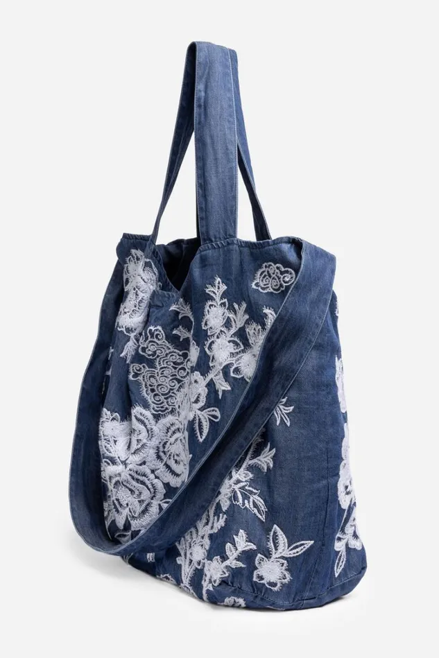 Women ALICENT DENIM TOTE BAG Denim Blue Johnny Was Handbags Women ALICENT DENIM TOTE BAG Denim Blue Johnny Was Handbags