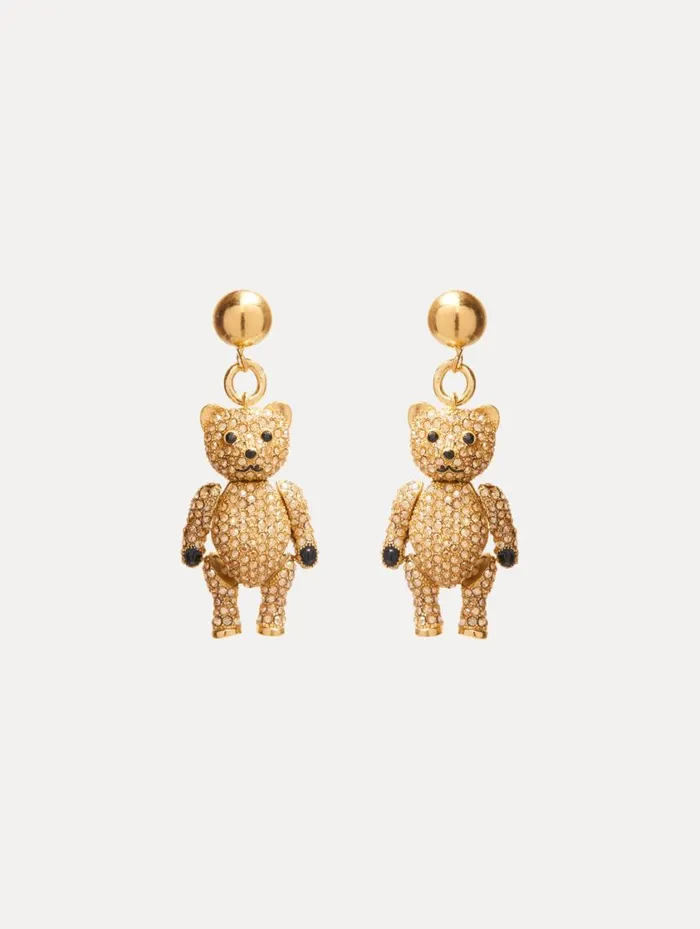 Women Baby Bear Crystal Earrings Golden Shadow Oscar De La Renta Earrings