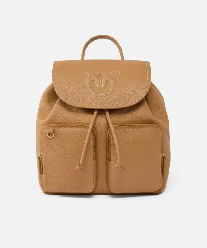 Women Backpacks Pinko Multipocket Backpack In Tumbled Leather Nougatantiquegold Women Backpacks Pinko Multipocket Backpack In Tumbled Leather Nougatantiquegold