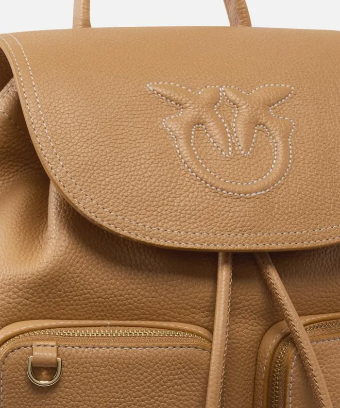 Women Backpacks Pinko Multipocket Backpack In Tumbled Leather Nougatantiquegold Women Backpacks Pinko Multipocket Backpack In Tumbled Leather Nougatantiquegold