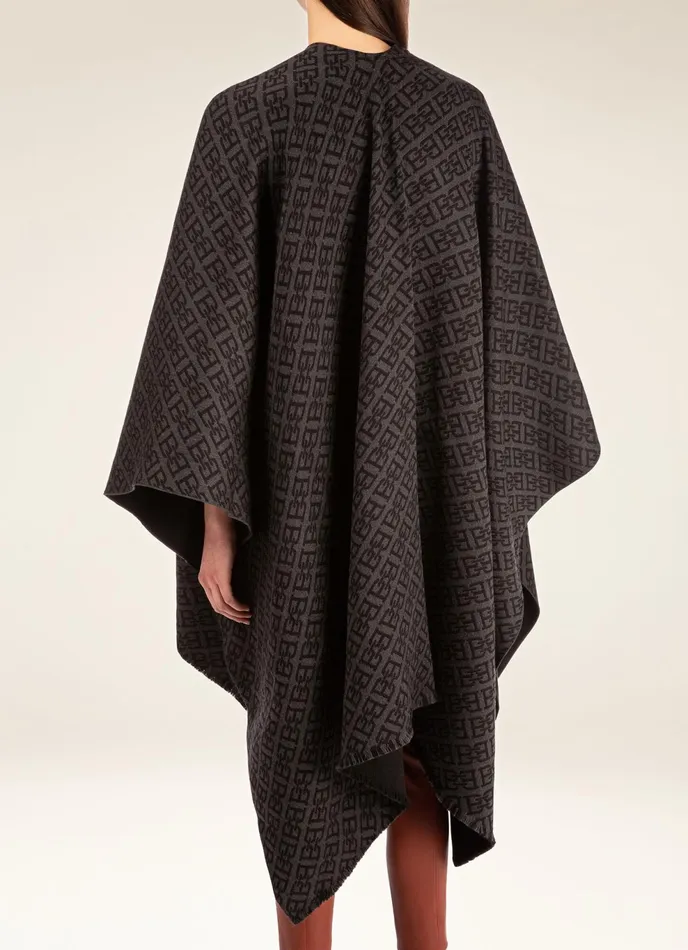 Women Bally Scarves BChain Poncho 8211 Virgin Wool Accessory In Grey and Black