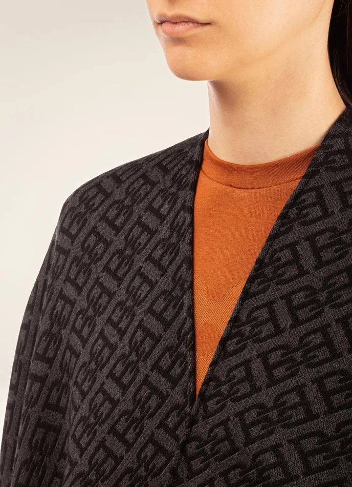 Women Bally Scarves BChain Poncho 8211 Virgin Wool Accessory In Grey and Black