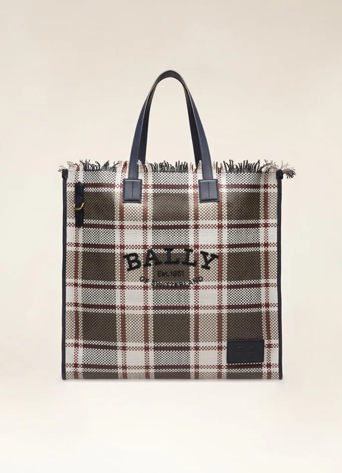 Women Bally Tote Bags Crystalia XL 8211 Leather Tote In Taupe and Midnight