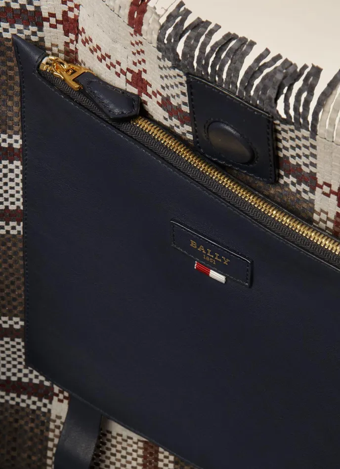 Women Bally Tote Bags Crystalia XL 8211 Leather Tote In Taupe and Midnight