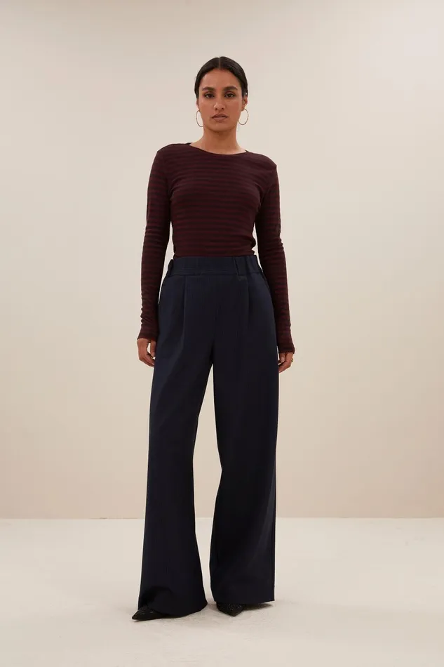 Women Basic Ls Melange Stripe Top Pecan Bybar Tops and Shirts