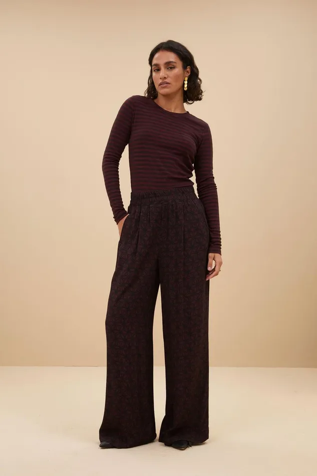 Women Basic Ls Melange Stripe Top Pecan Bybar Tops and Shirts