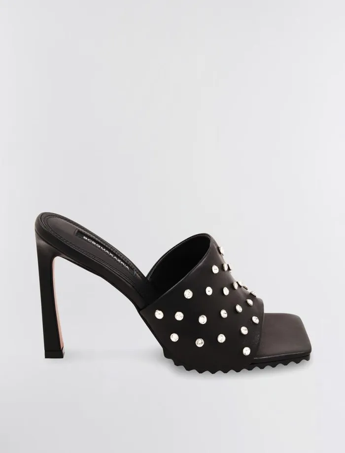Women BCBG Shoes Porsha Slide Heel Black Leather