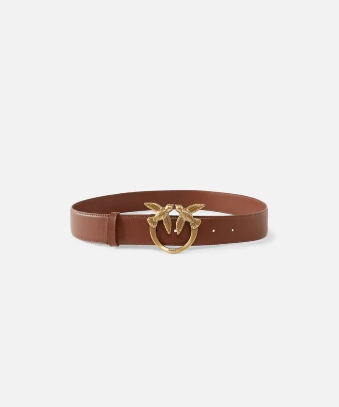 Women Belts Pinko Love Birds High Leather Belt 4cm Tanantiquegold