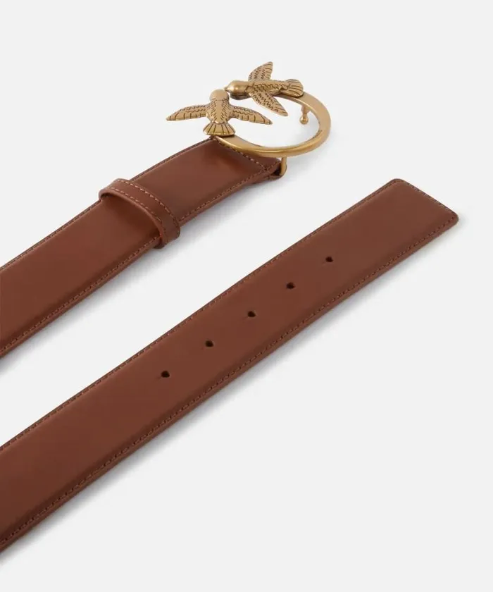 Women Belts Pinko Love Birds High Leather Belt 4cm Tanantiquegold Women Belts Pinko Love Birds High Leather Belt 4cm Tanantiquegold